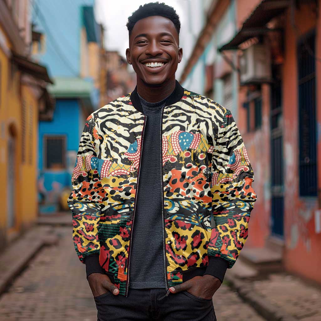 African Wildlife Bomber Jacket Animal Pattern
