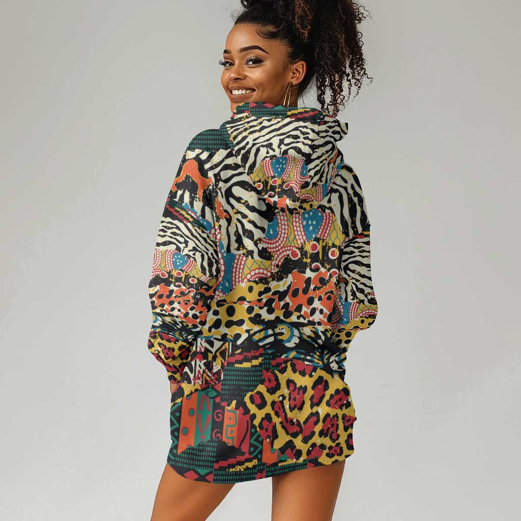 African Wildlife Hoodie Dress Animal Pattern