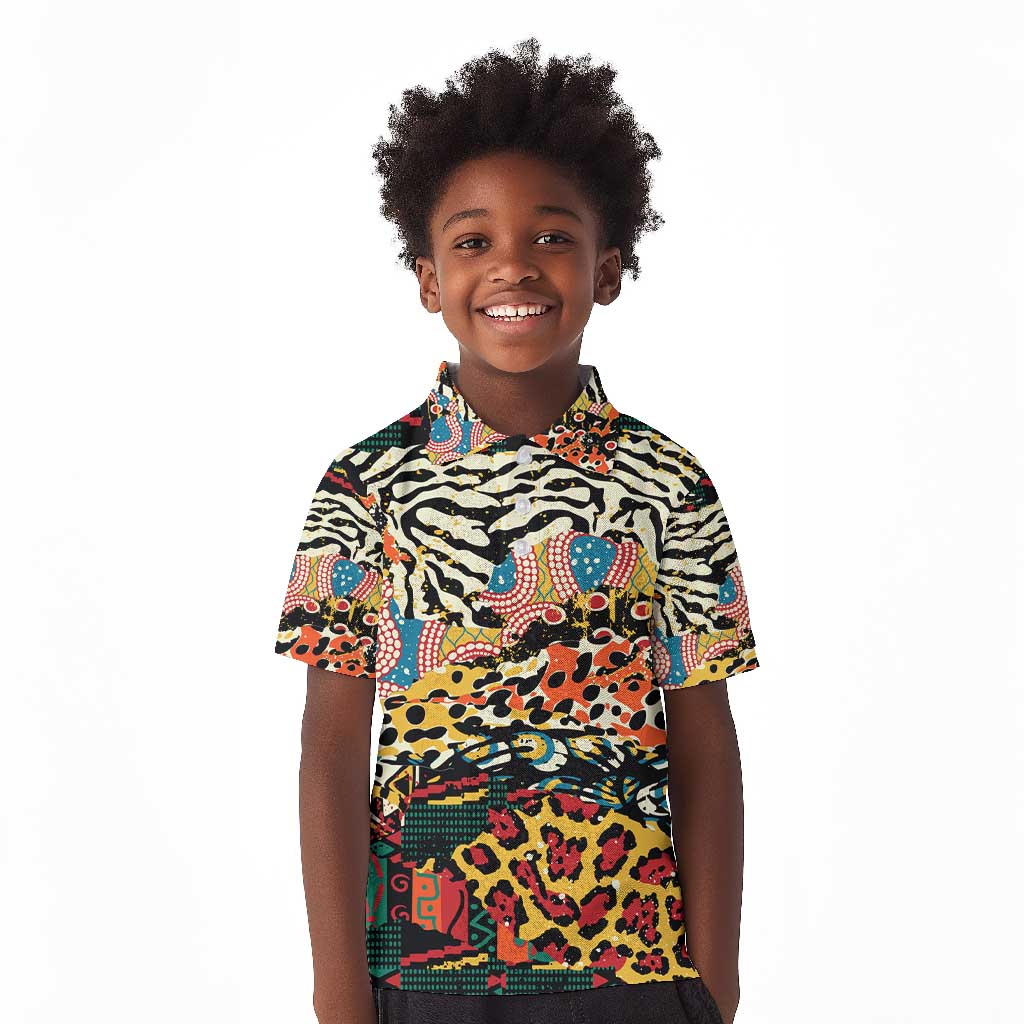 African Wildlife Kid Polo Shirt Animal Pattern