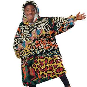 African Wildlife KId Wearable Blanket Hoodie Animal Pattern