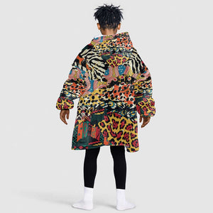African Wildlife KId Wearable Blanket Hoodie Animal Pattern