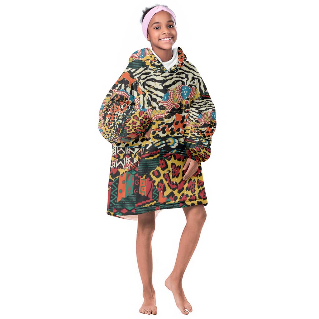 African Wildlife KId Wearable Blanket Hoodie Animal Pattern