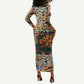 African Wildlife Long Sleeve Bodycon Dress Animal Pattern DT02