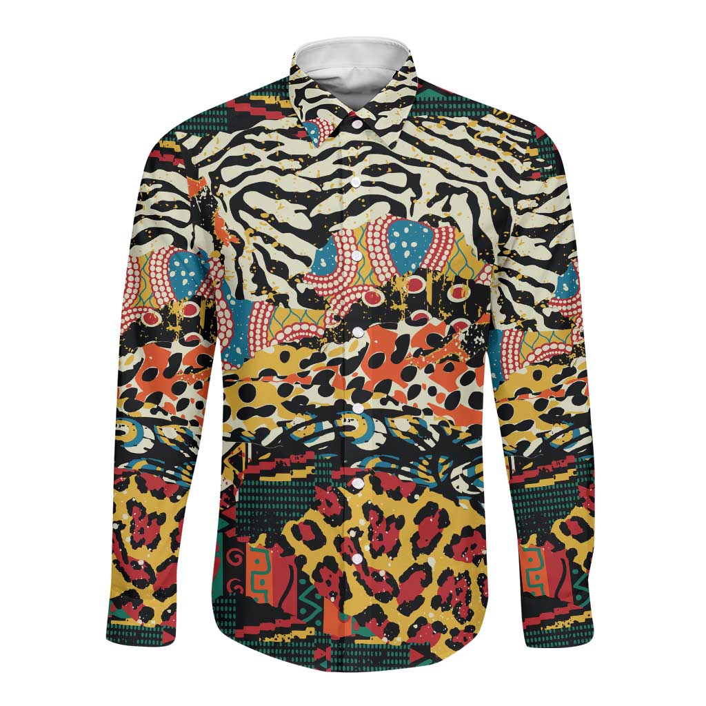 African Wildlife Long Sleeve Button Shirt Animal Pattern