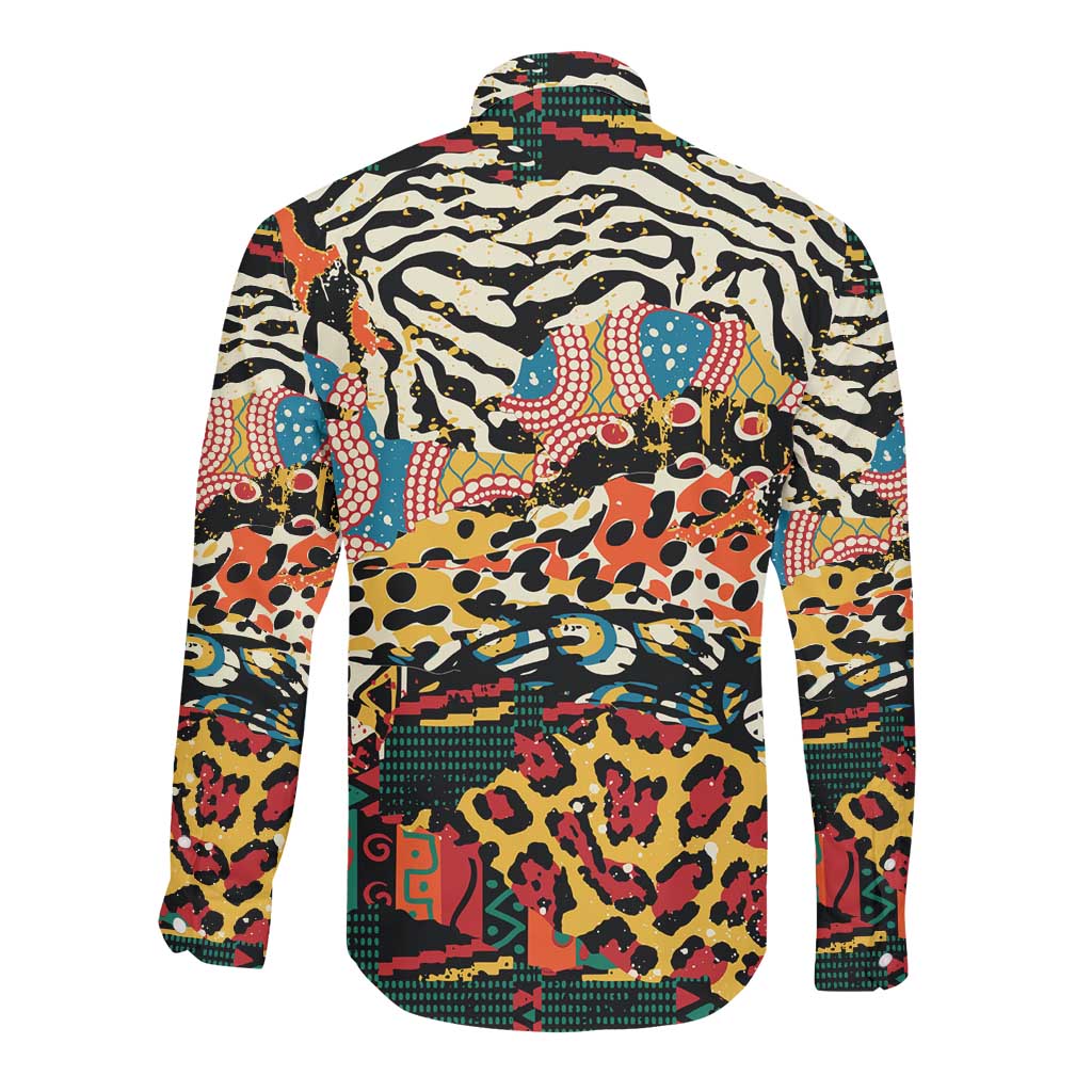 African Wildlife Long Sleeve Button Shirt Animal Pattern