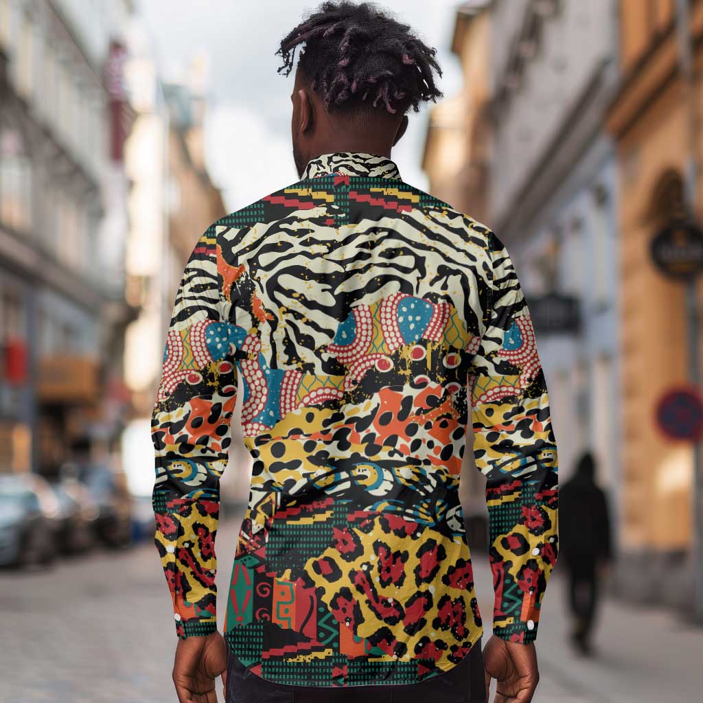 African Wildlife Long Sleeve Button Shirt Animal Pattern