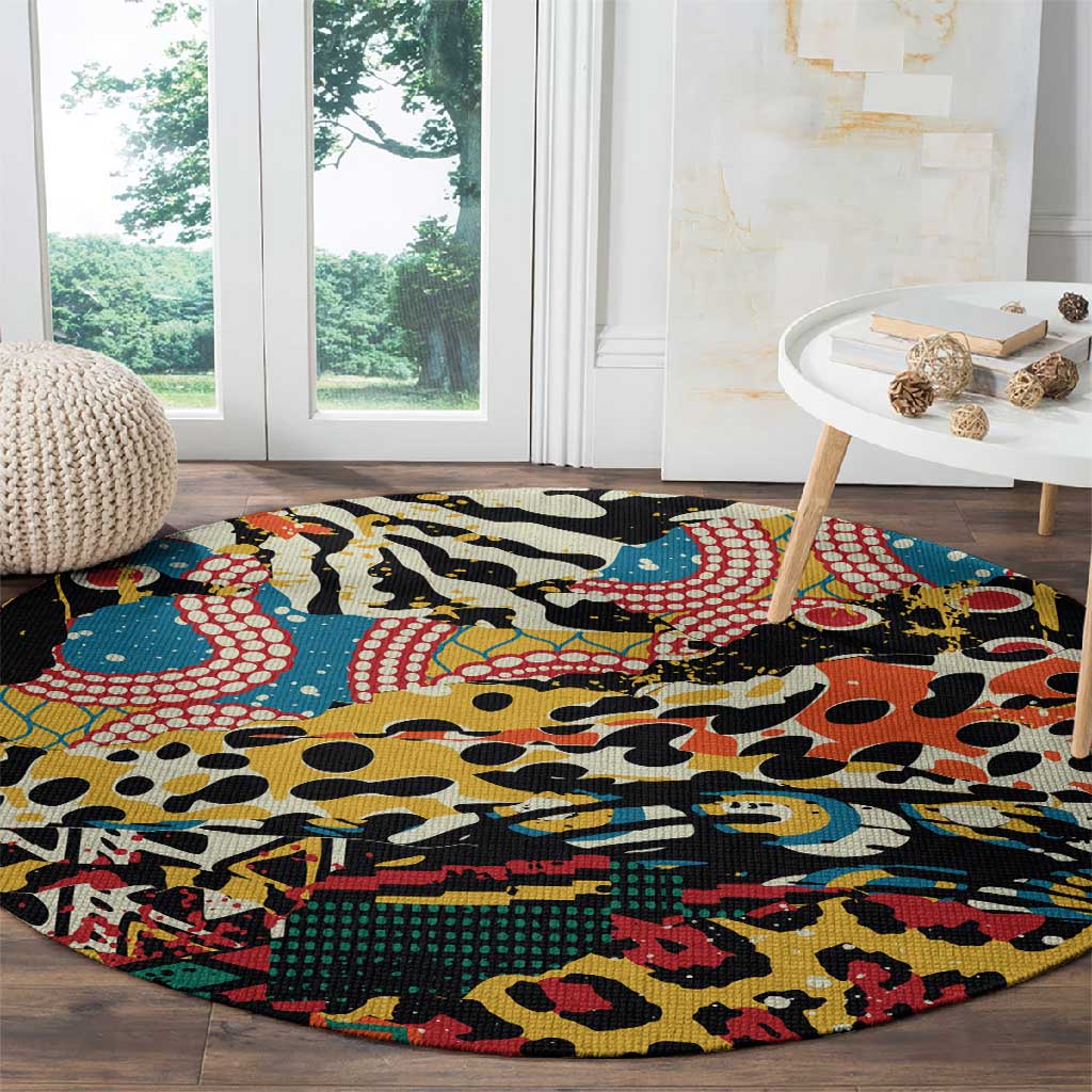 African Wildlife Round Carpet Animal Pattern