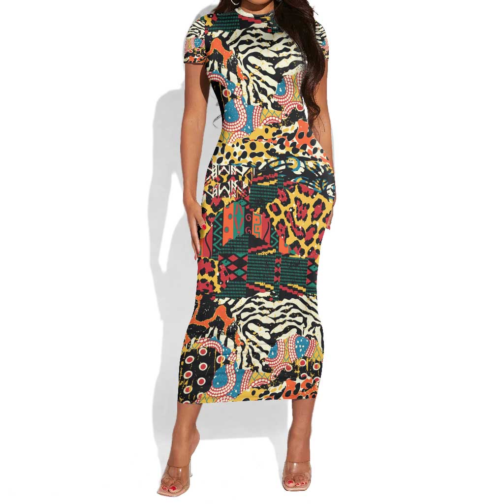 African Wildlife Short Sleeve Bodycon Dress Animal Pattern DT02