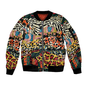 African Wildlife Sleeve Zip Bomber Jacket Animal Pattern