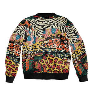 African Wildlife Sleeve Zip Bomber Jacket Animal Pattern