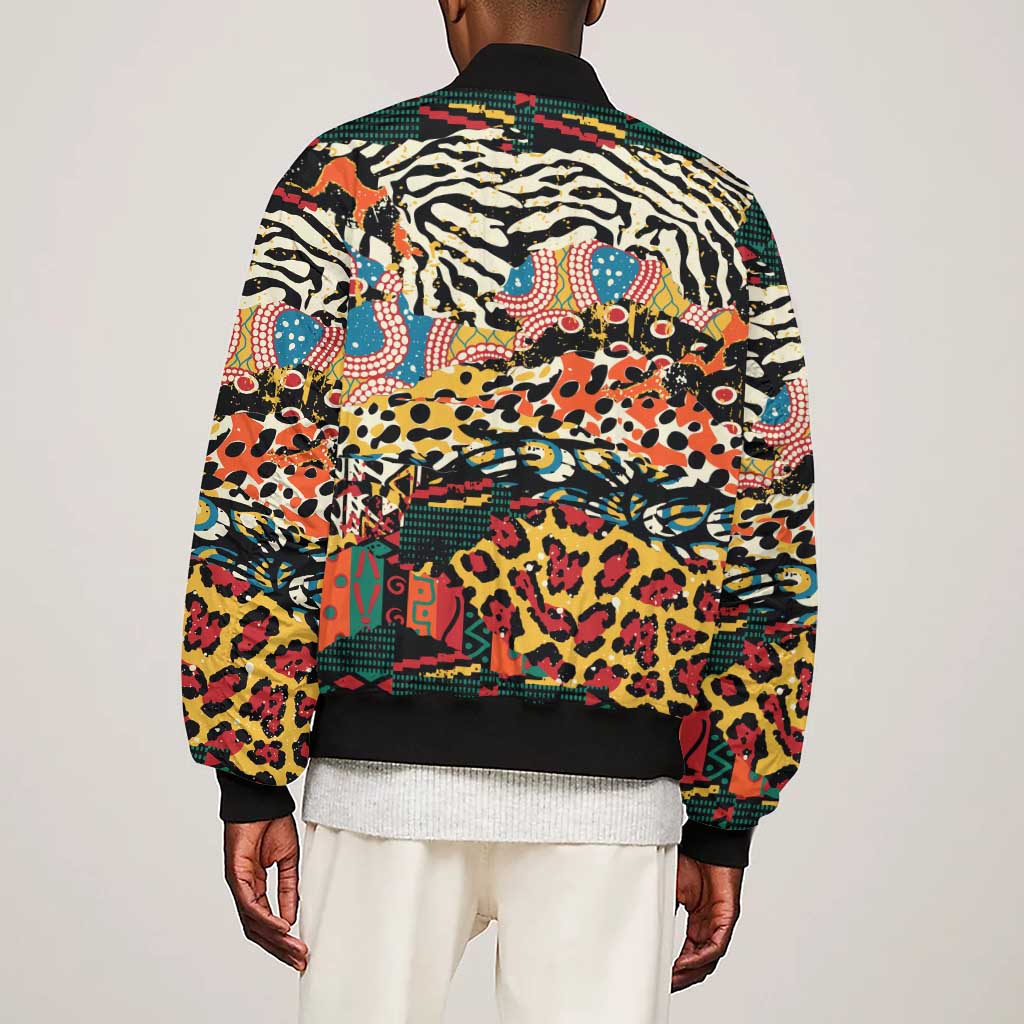 African Wildlife Sleeve Zip Bomber Jacket Animal Pattern