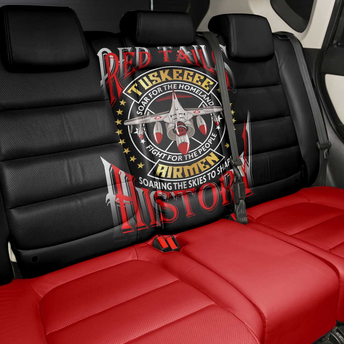 Red Tails Tuskegee Airmen Back Car Seat Cover Black History Fighter Plane Patriotic Tribute - African Pride