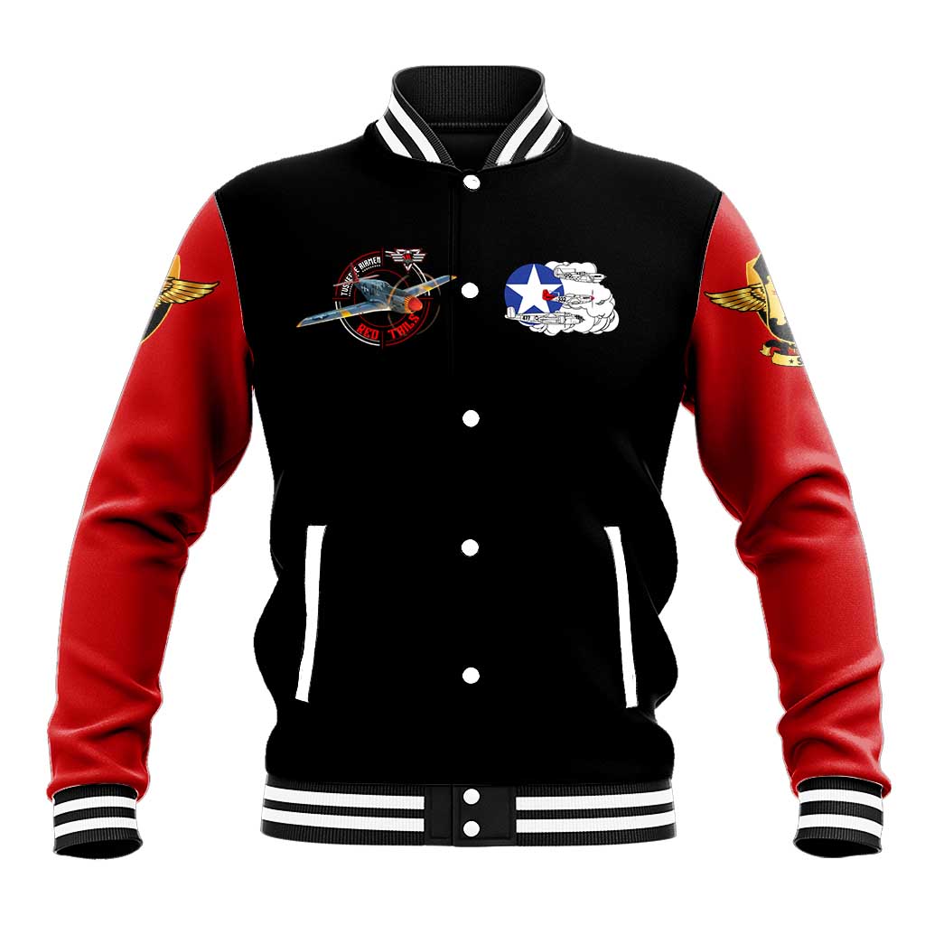 Red Tails Tuskegee Airmen Baseball Jacket Black History Fighter Plane Patriotic Tribute - African Pride