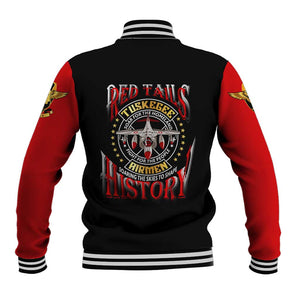 Red Tails Tuskegee Airmen Baseball Jacket Black History Fighter Plane Patriotic Tribute - African Pride