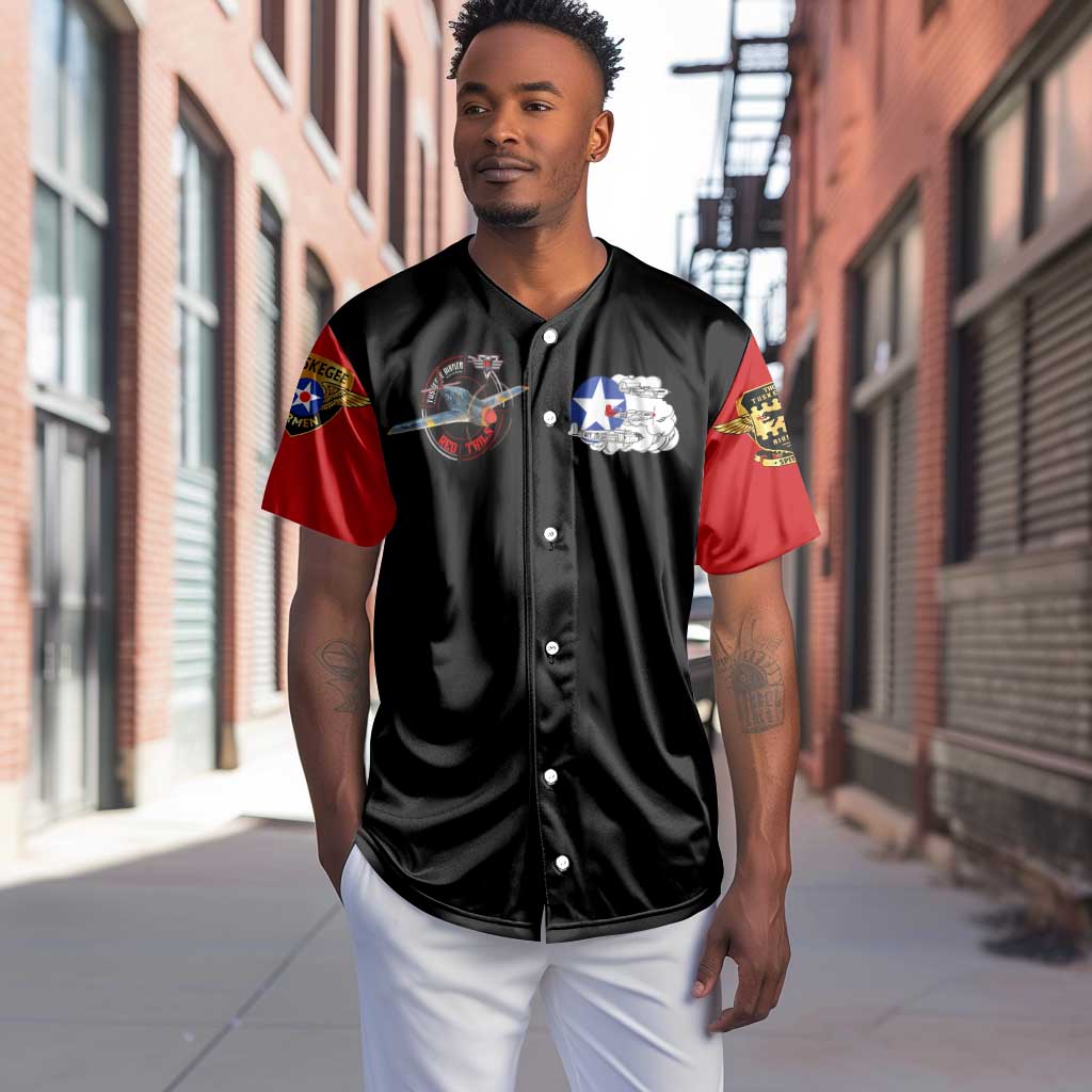 Red Tails Tuskegee Airmen Baseball Jersey Black History Fighter Plane Patriotic Tribute - African Pride