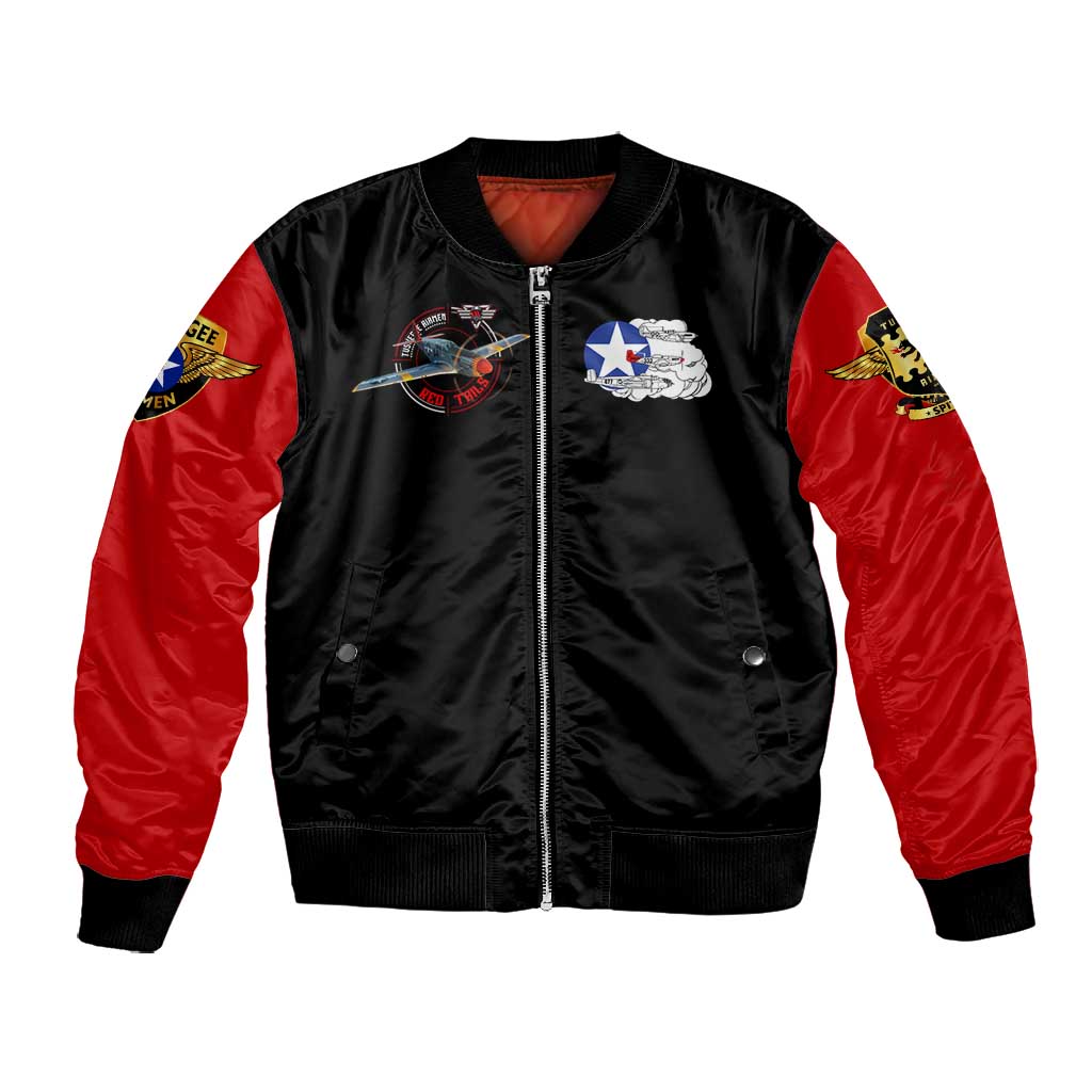 Red Tails Tuskegee Airmen Bomber Jacket Black History Fighter Plane Patriotic Tribute - African Pride