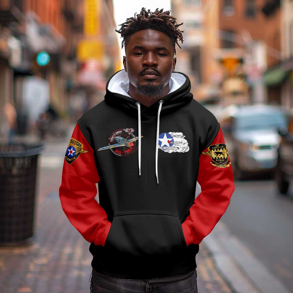 Red Tails Tuskegee Airmen Hoodie Black History Fighter Plane Patriotic Tribute - African Pride
