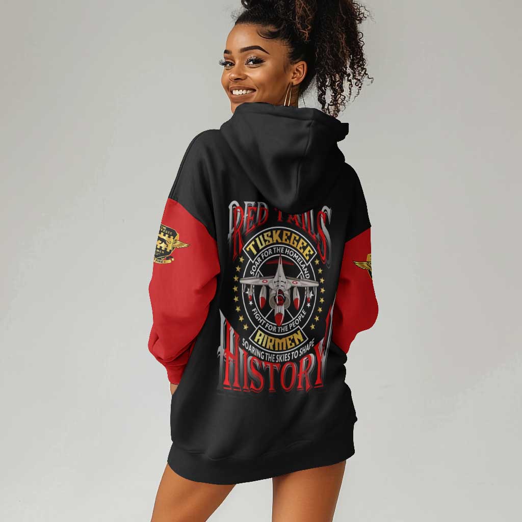 Red Tails Tuskegee Airmen Hoodie Dress Black History Fighter Plane Patriotic Tribute - African Pride