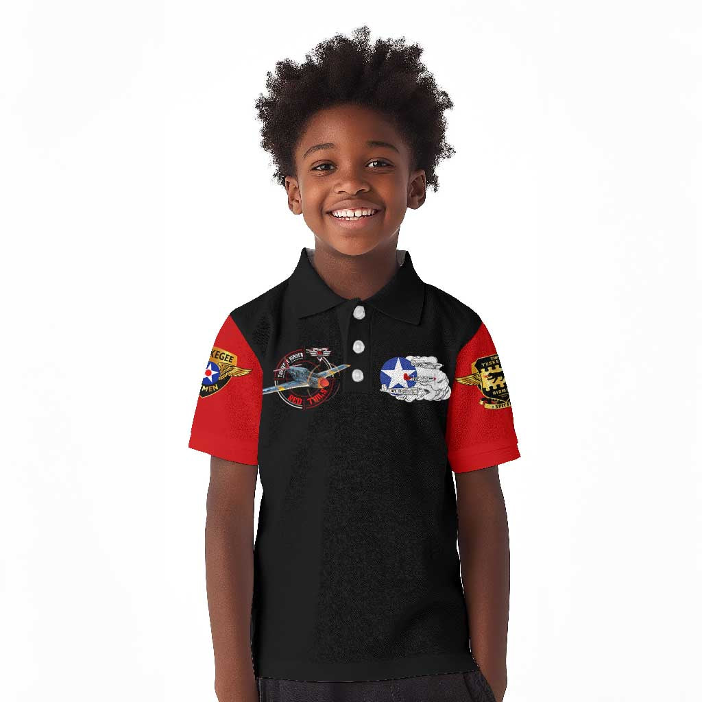Red Tails Tuskegee Airmen Kid Polo Shirt Black History Fighter Plane Patriotic Tribute - African Pride