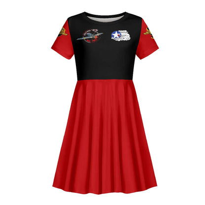 Red Tails Tuskegee Airmen Kid Short Sleeve Dress Black History Fighter Plane Patriotic Tribute - African Pride