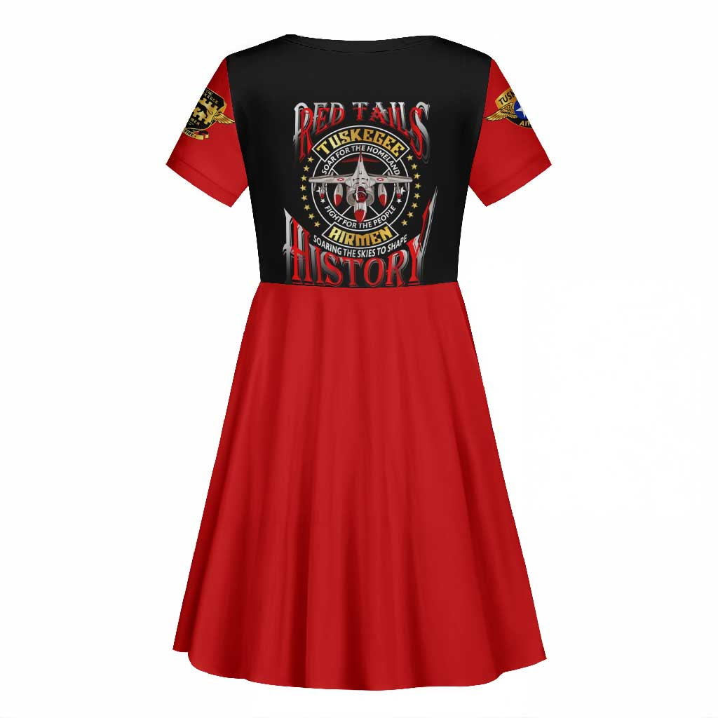 Red Tails Tuskegee Airmen Kid Short Sleeve Dress Black History Fighter Plane Patriotic Tribute - African Pride