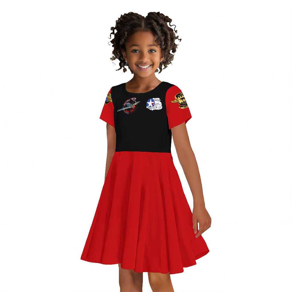 Red Tails Tuskegee Airmen Kid Short Sleeve Dress Black History Fighter Plane Patriotic Tribute - African Pride