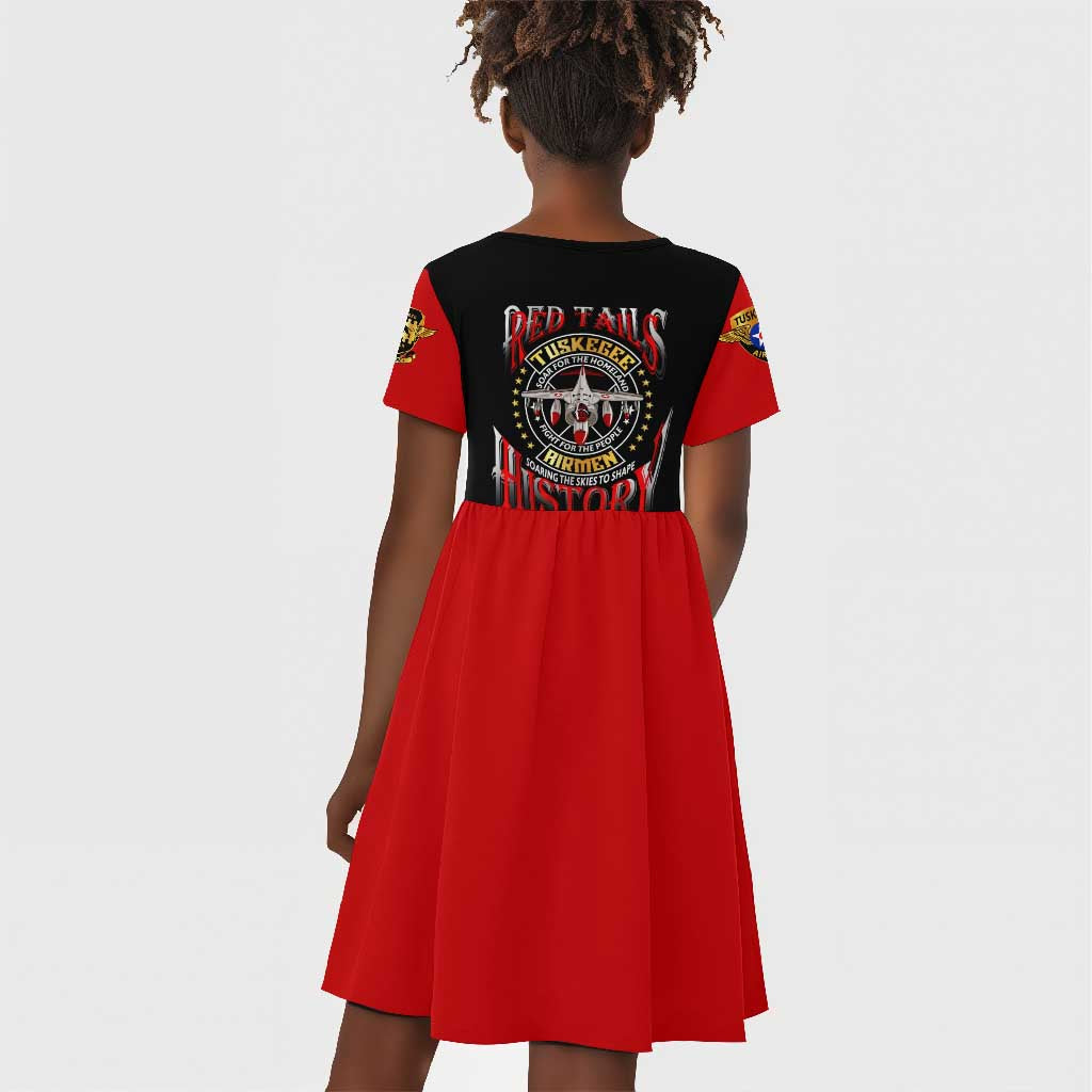Red Tails Tuskegee Airmen Kid Short Sleeve Dress Black History Fighter Plane Patriotic Tribute - African Pride