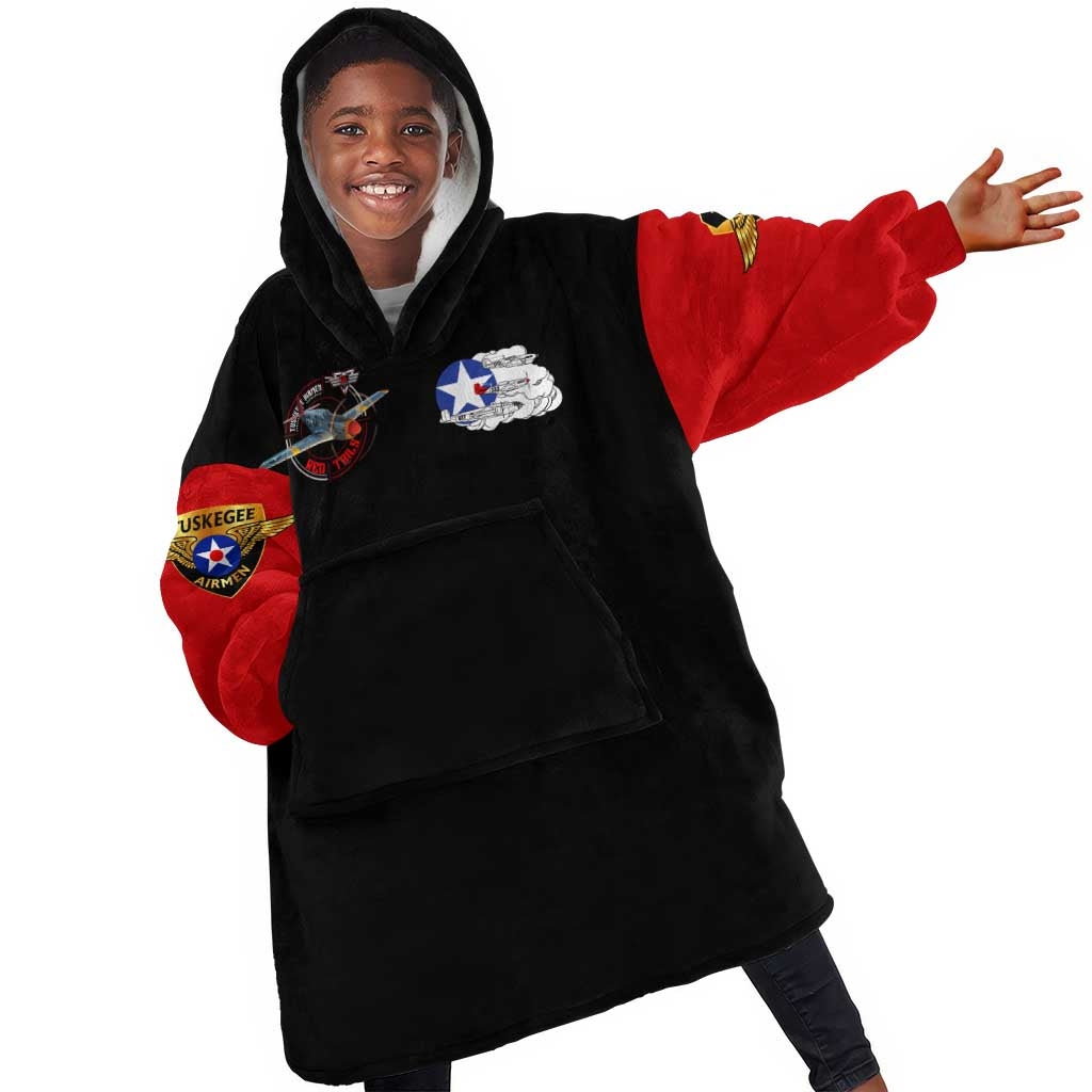 Red Tails Tuskegee Airmen Kid Wearable Blanket Hoodie Black History Fighter Plane Patriotic Tribute - African Pride