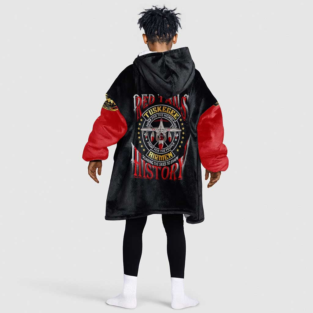 Red Tails Tuskegee Airmen Kid Wearable Blanket Hoodie Black History Fighter Plane Patriotic Tribute - African Pride
