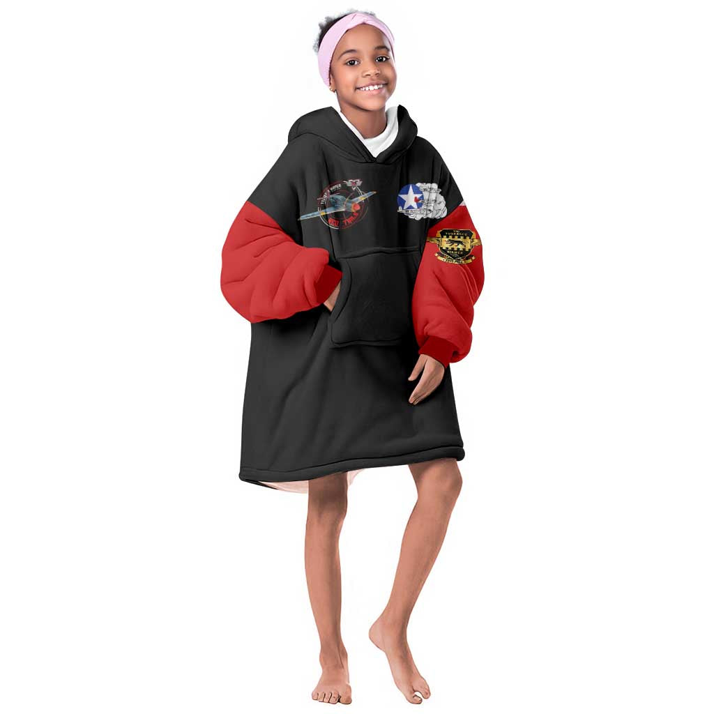 Red Tails Tuskegee Airmen Kid Wearable Blanket Hoodie Black History Fighter Plane Patriotic Tribute - African Pride