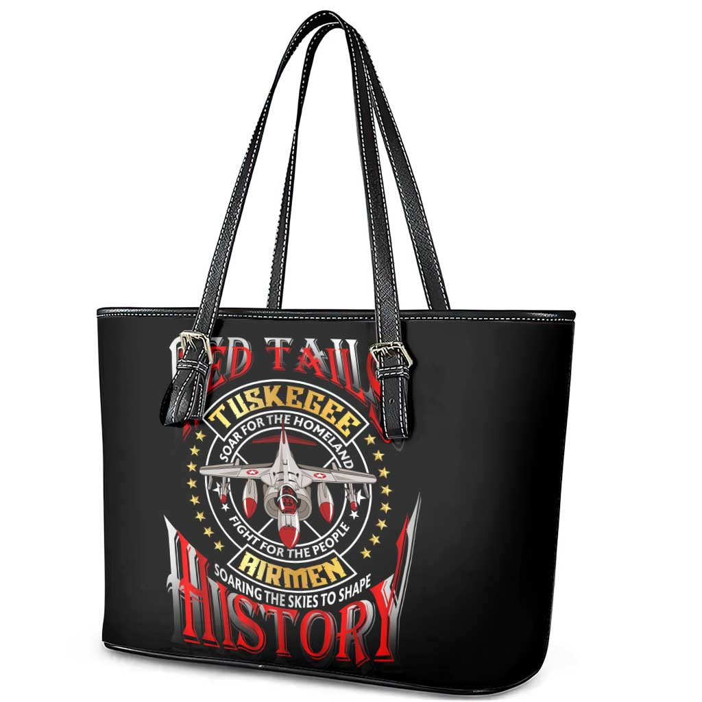 Red Tails Tuskegee Airmen Leather Tote Bag Black History Fighter Plane Patriotic Tribute - African Pride