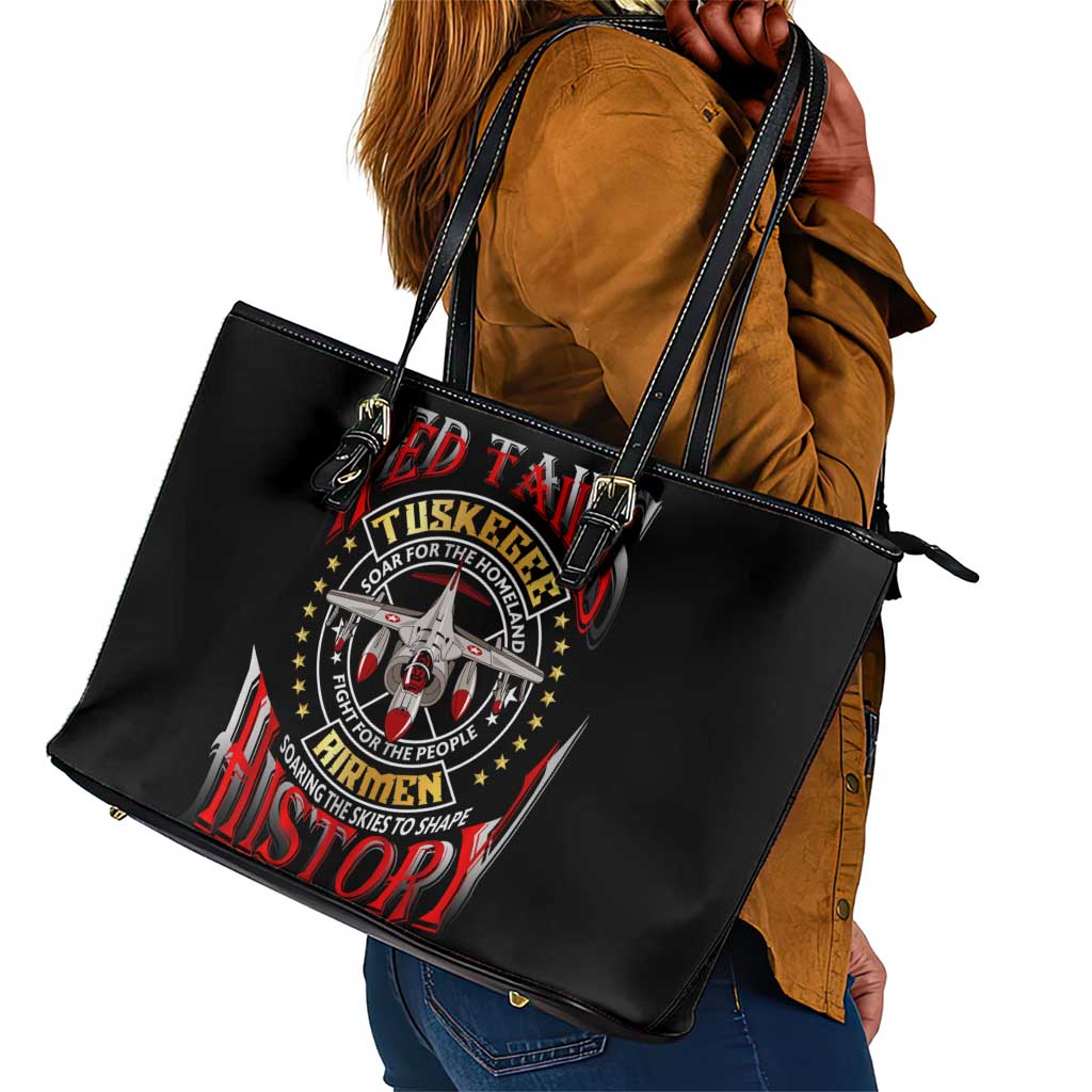Red Tails Tuskegee Airmen Leather Tote Bag Black History Fighter Plane Patriotic Tribute - African Pride