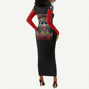Red Tails Tuskegee Airmen Long Sleeve Bodycon Dress Black History Fighter Plane Patriotic Tribute - African Pride