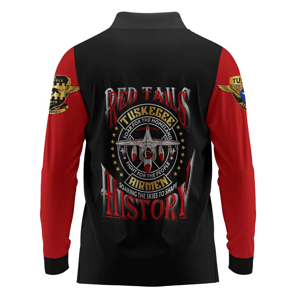 Red Tails Tuskegee Airmen Long Sleeve Polo Shirt Black History Fighter Plane Patriotic Tribute - African Pride