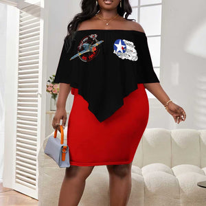 Red Tails Tuskegee Airmen Off Shoulder Short Dress Black History Fighter Plane Patriotic Tribute - African Pride