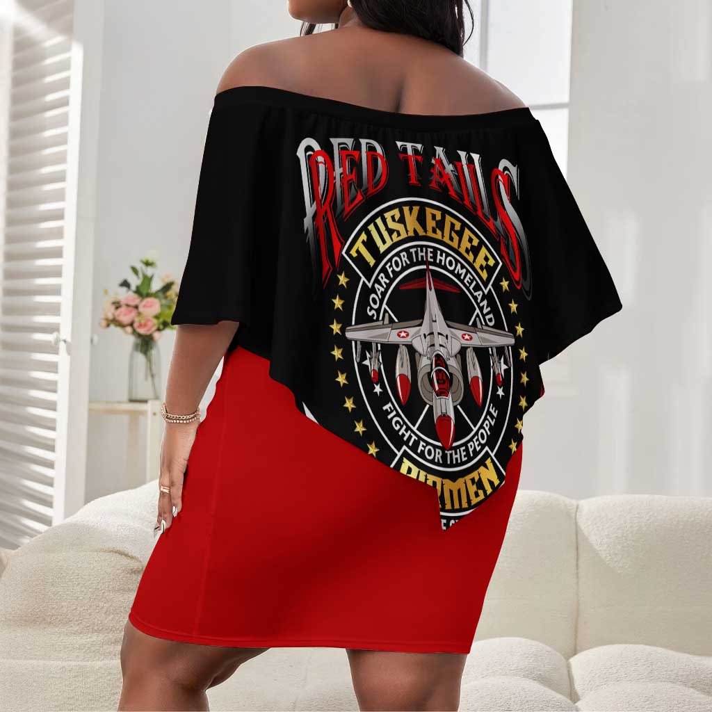 Red Tails Tuskegee Airmen Off Shoulder Short Dress Black History Fighter Plane Patriotic Tribute - African Pride