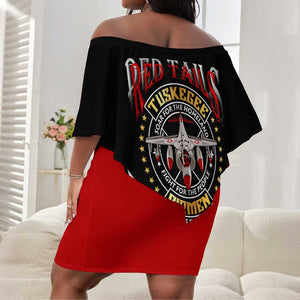 Red Tails Tuskegee Airmen Off Shoulder Short Dress Black History Fighter Plane Patriotic Tribute - African Pride