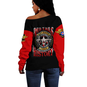Red Tails Tuskegee Airmen Off Shoulder Sweater Black History Fighter Plane Patriotic Tribute - African Pride