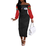 Red Tails Tuskegee Airmen Off The Shoulder Long Sleeve Dress Black History Fighter Plane Patriotic Tribute - African Pride