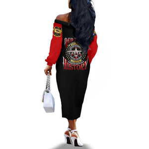Red Tails Tuskegee Airmen Off The Shoulder Long Sleeve Dress Black History Fighter Plane Patriotic Tribute - African Pride