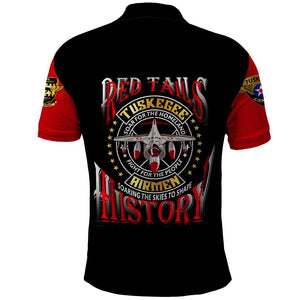 Red Tails Tuskegee Airmen Polo Shirt Black History Fighter Plane Patriotic Tribute - African Pride