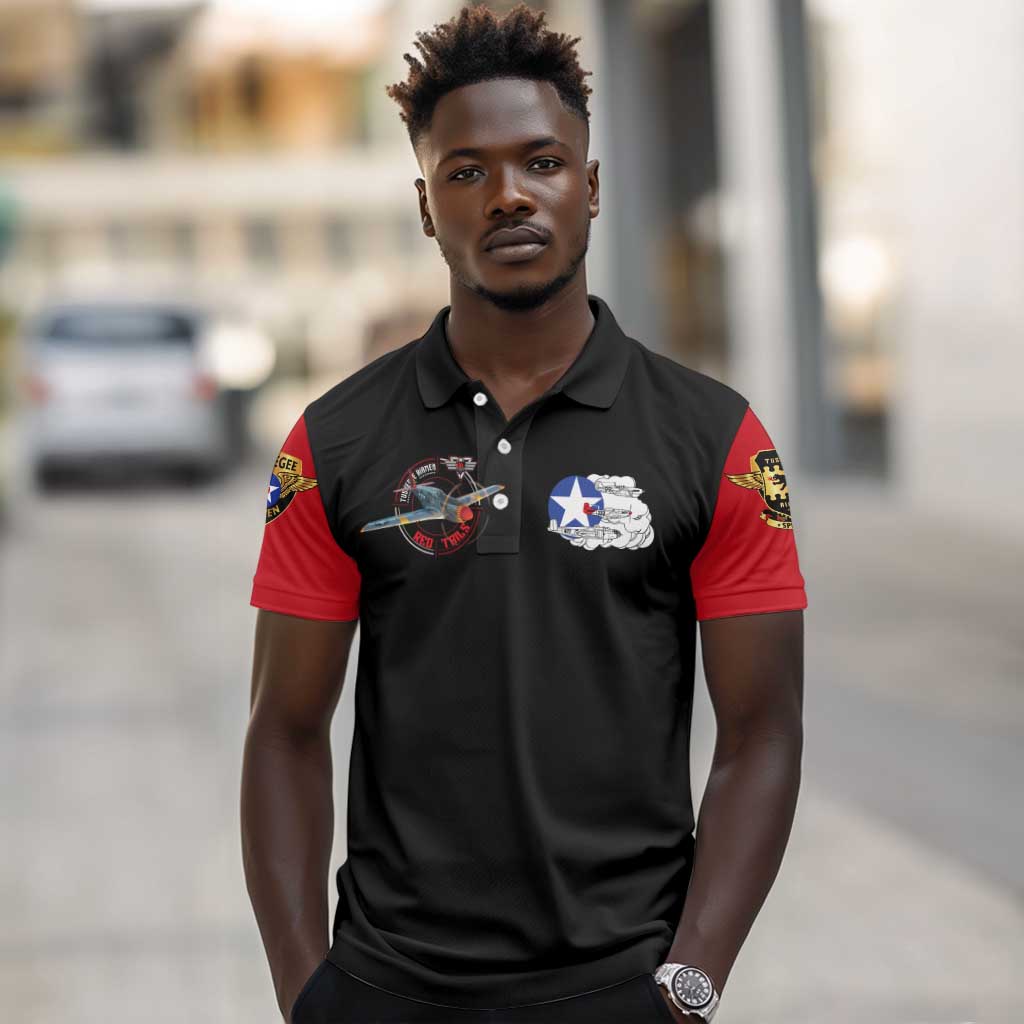 Red Tails Tuskegee Airmen Polo Shirt Black History Fighter Plane Patriotic Tribute - African Pride