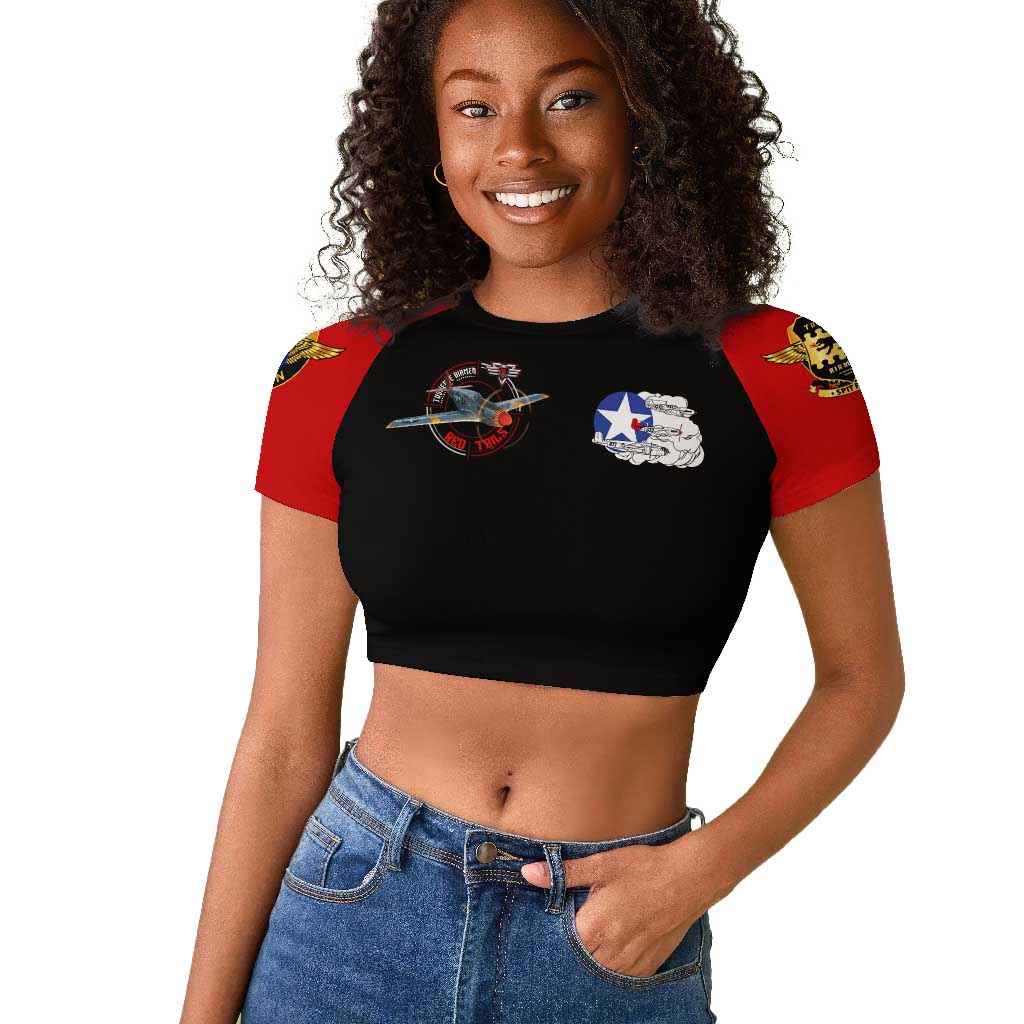 Red Tails Tuskegee Airmen Raglan Cropped T shirt Black History Fighter Plane Patriotic Tribute - African Pride