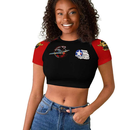 Red Tails Tuskegee Airmen Raglan Cropped T shirt Black History Fighter Plane Patriotic Tribute - African Pride