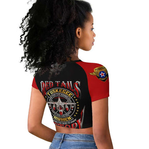 Red Tails Tuskegee Airmen Raglan Cropped T shirt Black History Fighter Plane Patriotic Tribute - African Pride