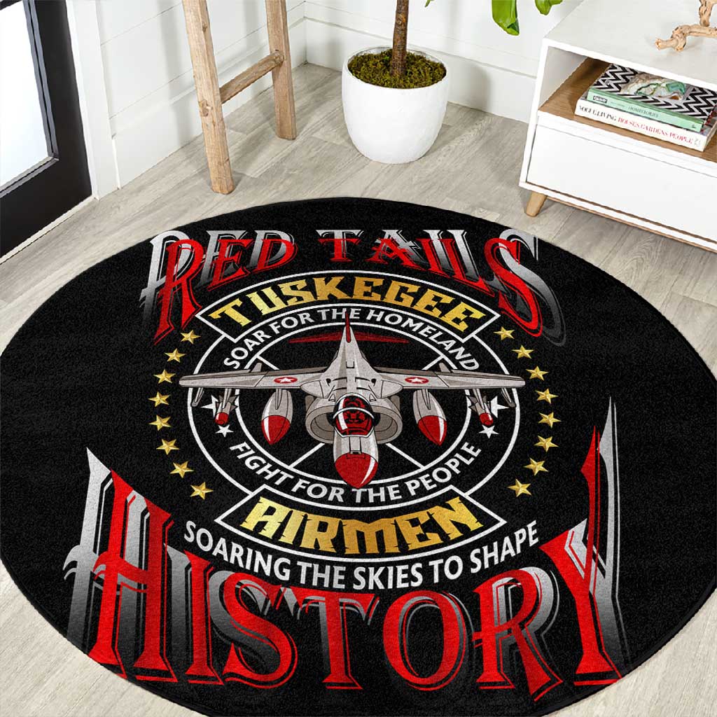 Red Tails Tuskegee Airmen Round Carpet Black History Fighter Plane Patriotic Tribute - African Pride