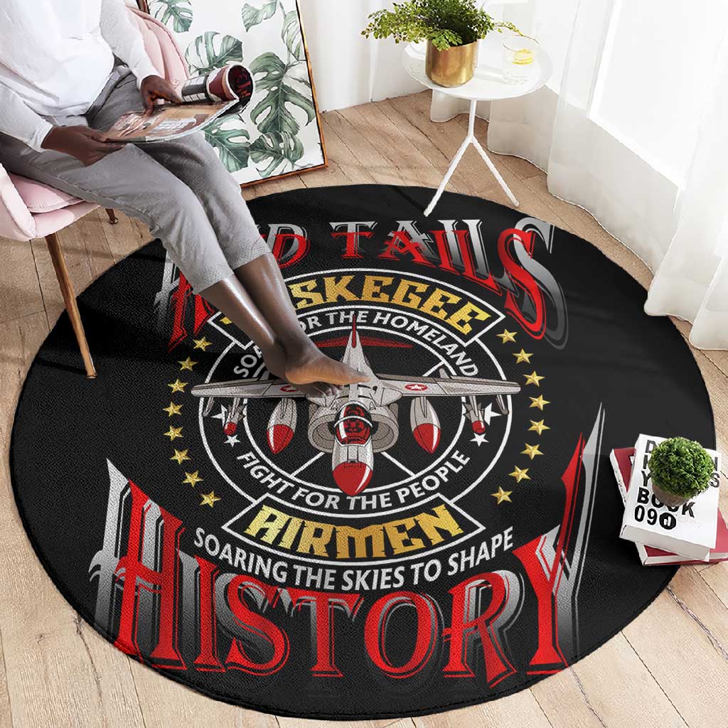 Red Tails Tuskegee Airmen Round Carpet Black History Fighter Plane Patriotic Tribute - African Pride