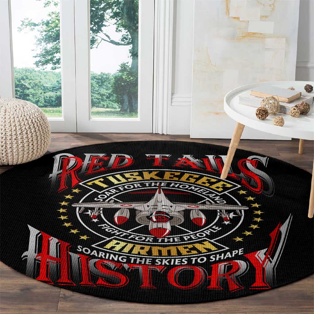Red Tails Tuskegee Airmen Round Carpet Black History Fighter Plane Patriotic Tribute - African Pride