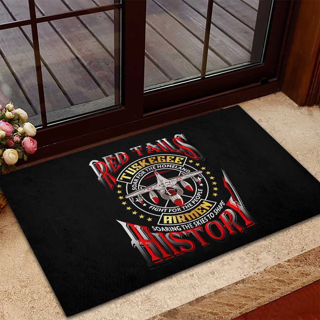 Red Tails Tuskegee Airmen Rubber Doormat Black History Fighter Plane Patriotic Tribute - African Pride