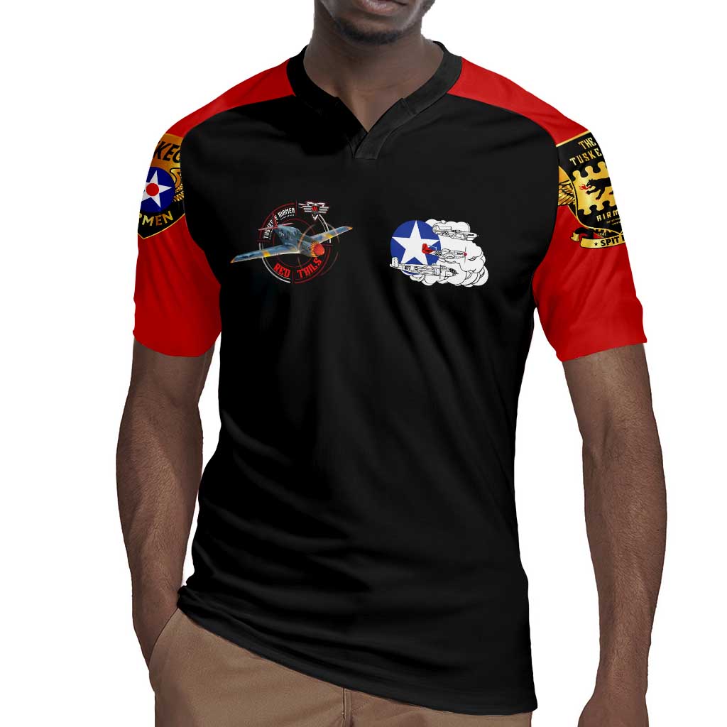 Red Tails Tuskegee Airmen Rugby Jersey Black History Fighter Plane Patriotic Tribute - African Pride